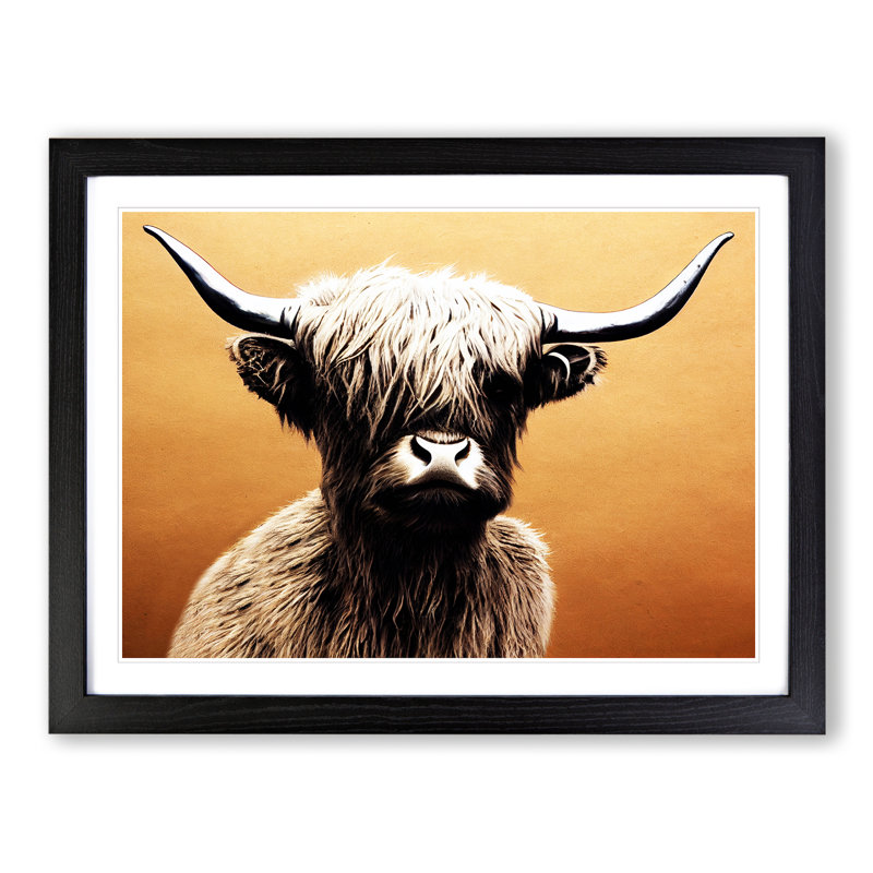 Highland Cow - Single Picture Frame Print, Black, 46cm H x 64cm W x 2cm D