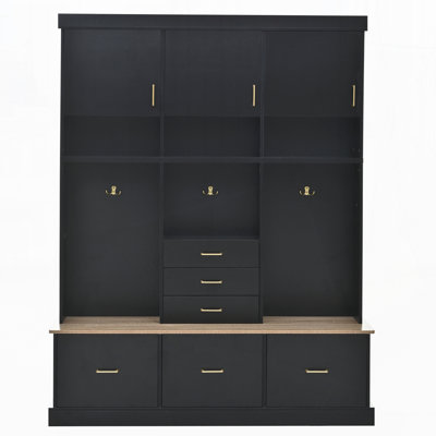 75'' H Entryway Hall Tree With Bench And Storage, 5-In-1 Modern Hall Tree With Coat Rack, 6 Drawers, 3 Cabinets And 3-Tier Top Storage For Hallway, Entryway, Living Room