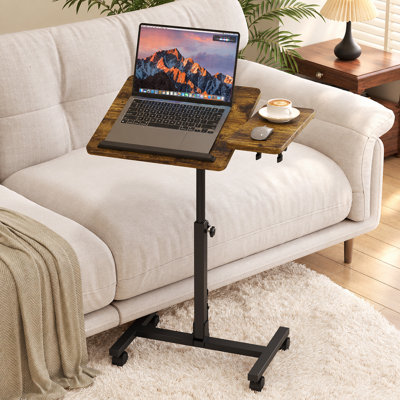 Height Adjustable TV Tray Table with Wheels, 360° Rotating C Table Tilting Tabletop, Ergonomic Laptop Stand, Wood End Table & Side Table for Living Room, Bedroom, Small Spaces,Rustic Brown
