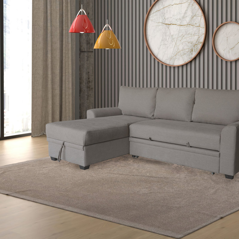 Canapé-lit modulaire en flanelle de tissu l 90,5 po avec méridienne de rangement orientée vers la gauche, Brun