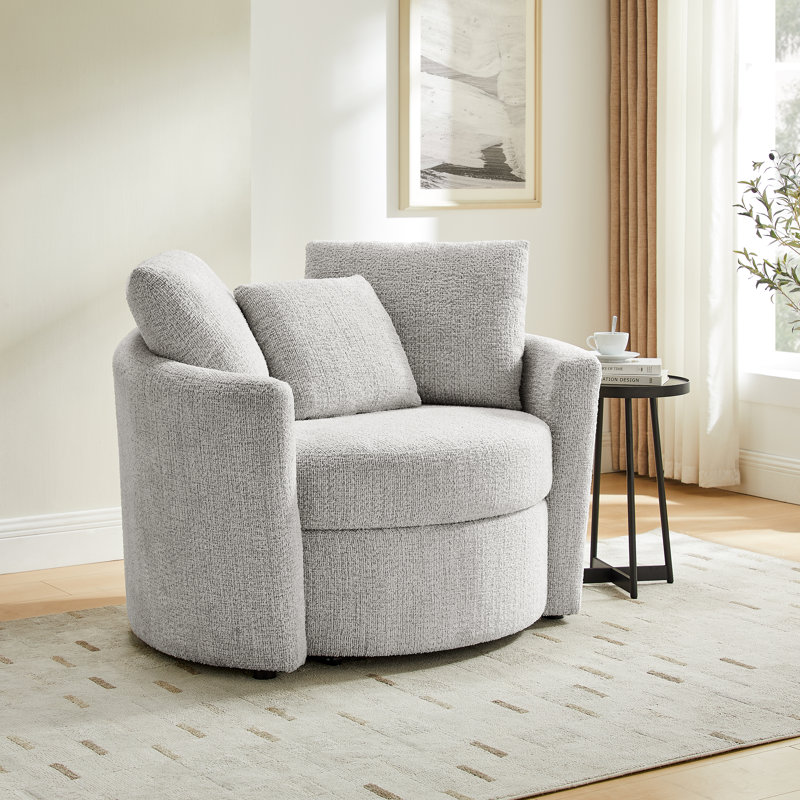 Bennet Storage Chair 48” Modern Farmhouse Easy Assembly Hidden Storage Pocket Coil Comfort Chenille Fabric, Ivory