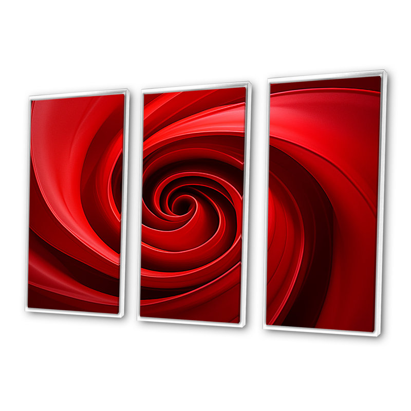 «Red Perpetual Pulse Vortex - Abstract Spirals», ensemble d'art sur toile, H 40 po x l 60 po x P 1 po, Cadre flottant blanc