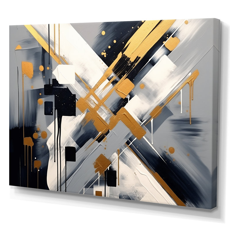 Noir et doré profondeur coin III, Toile tendue, H 16 po x l 32 po x P 1 po