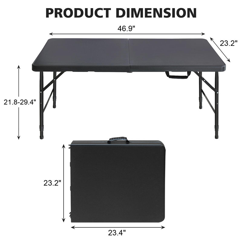 Table de fête de pique-nique pliante et multifonctionnelle noire 4 pi, 1 pièce par boîte