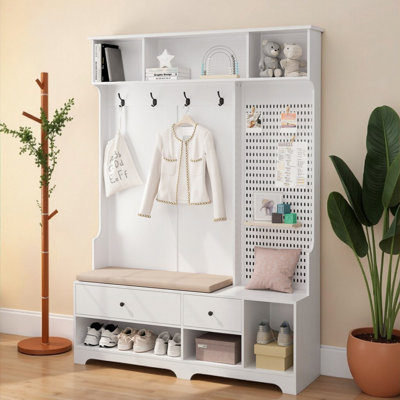 Versatile Hall Tree with Removable Cushion & DIY Pegboard – 57" Multi-Functional Entryway Organizer by Red Barrel Studio