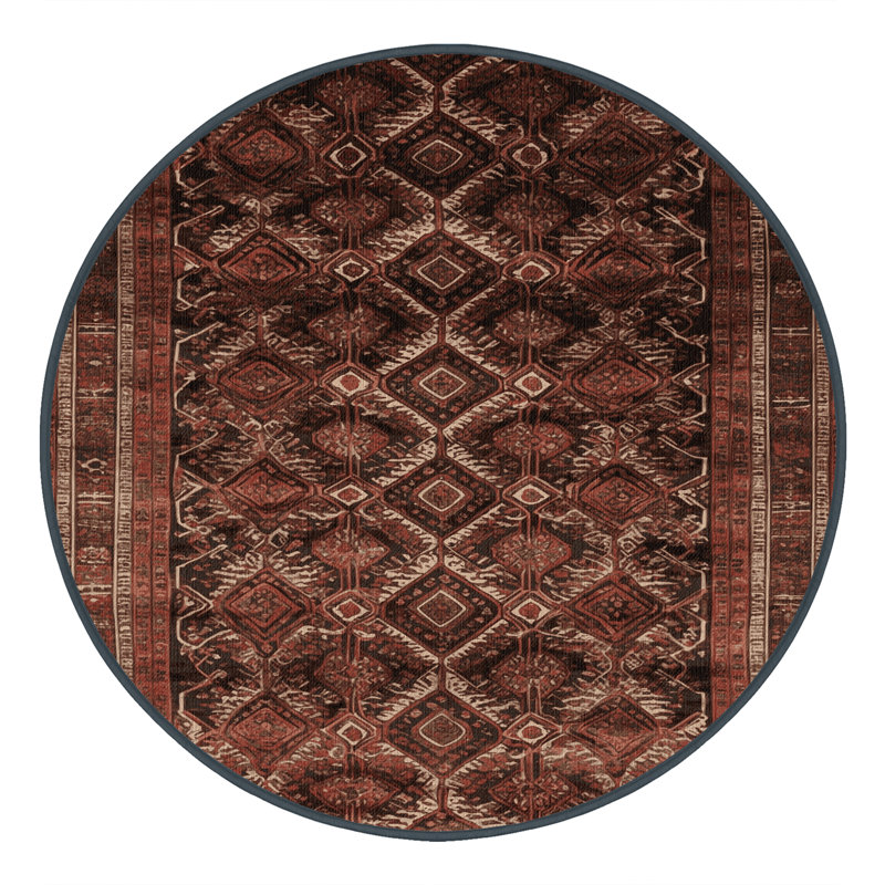 Machine Washable Persian Black Area Rug, Round 7'