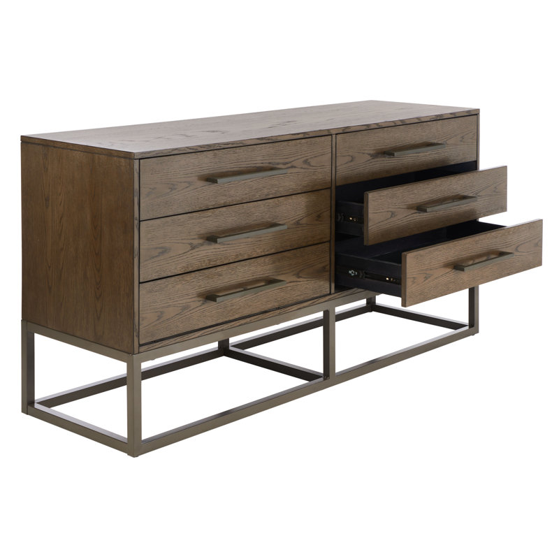 Commode à 6 tiroirs Sheldon, Bronze industriel / brun cendré