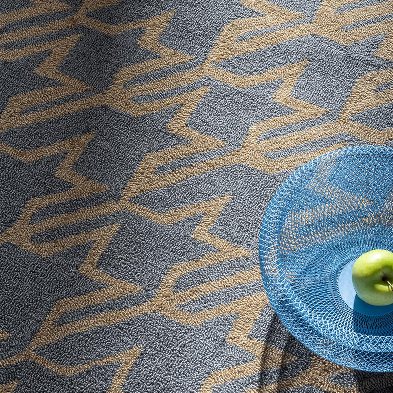 Houndstooth Area Rug in Washed Blue/Beige, Rectangle 6'7" x 9'2"