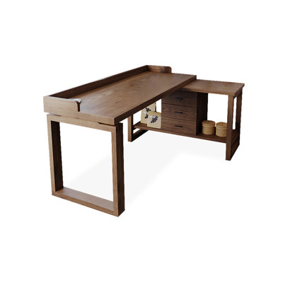Walnut L-Shaped Solid Wood Executive desk with drawers desk
