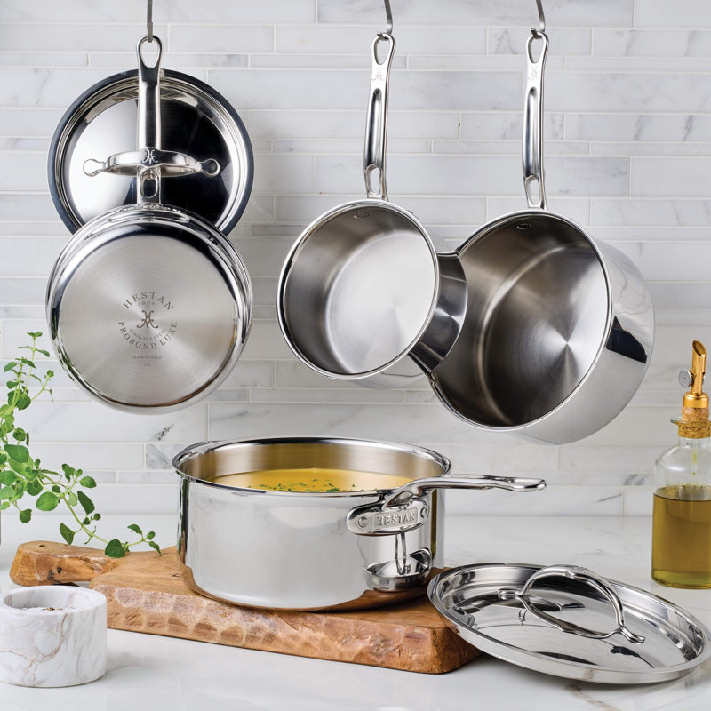 "V1: Probond® Luxe 5-Piece Professional Clad Stainless Steel Skillet Set 5-Piece Set  (8.5”Skillet, 3Qt Saucepans, And 3.5Qt Sauté)"
