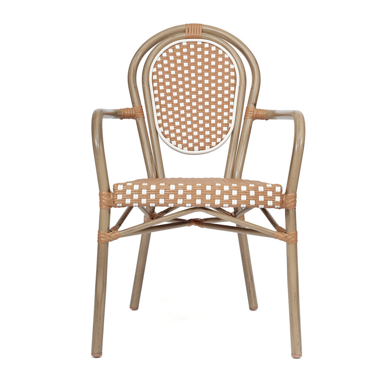 Connally All-Weather Commercial Stacking Paris Chair with Metal Frame, White/Tan/Light Natural