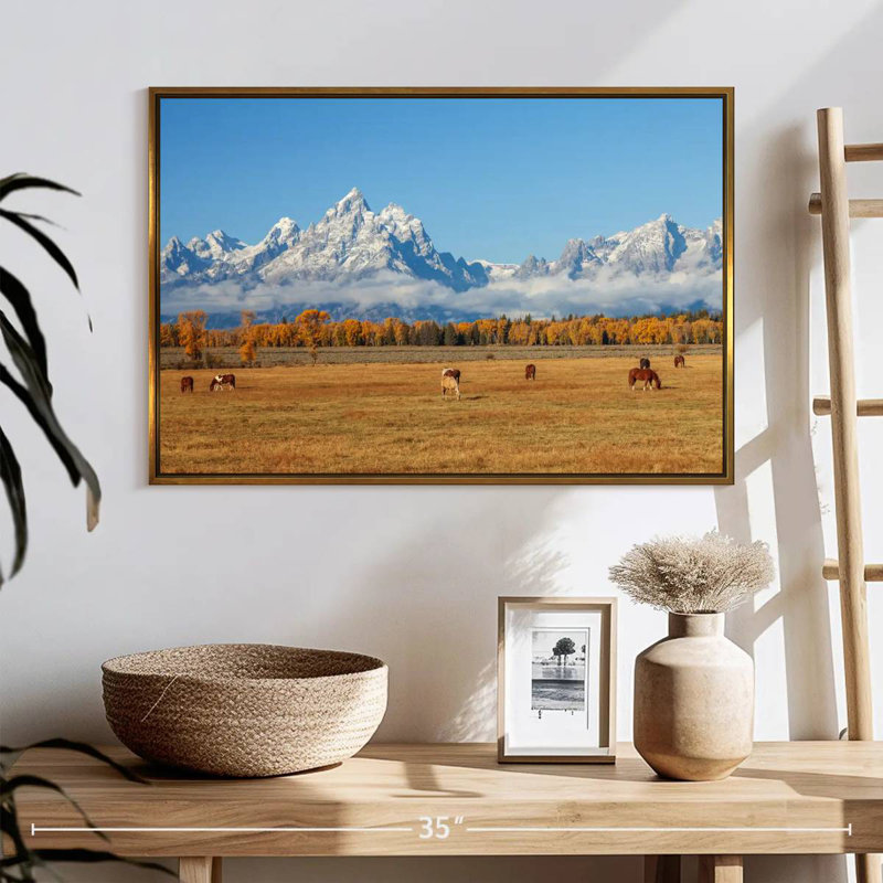 Grand Teton, scène d'automne, 25 po x 17 po, Cadre flottant doré