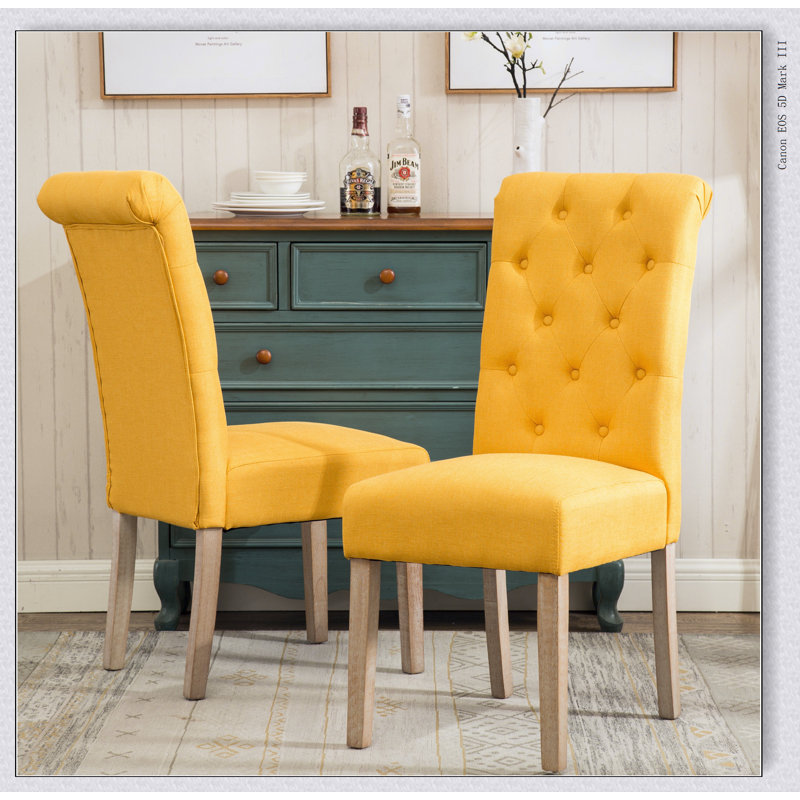 Ensemble de 2 chaises de salle à manger parsons capitonnées Habit, gris anthracite, Jaune