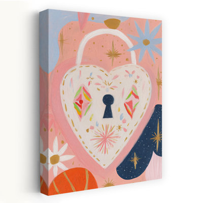 Whimsical Heart Lock Abstract Colorful Dreamy Landscape Nature Wall Art Print 1 Piece Wrapped Canvas Wall Art