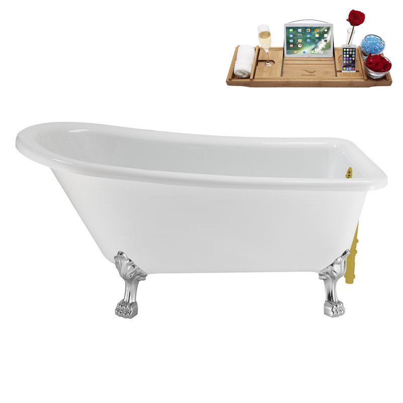 58" Streamlin Clawfoot Tub,Tray,Drain, Clawfeet, Polished Chrome, Brushed Gold