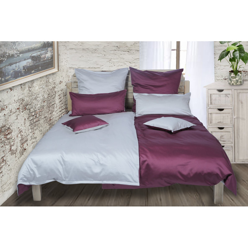 Solid Colour Duvet Cover Set with Pillowcases, Single - 1 Pillowcase (80 x 80 cm), Berry/Silver