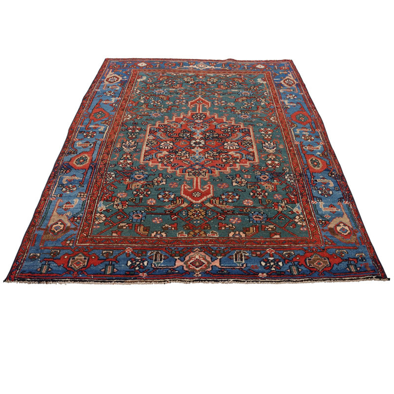 Tapis unique en laine rose / beige 5 pi 1 po x 6 pi 7 po années 1990