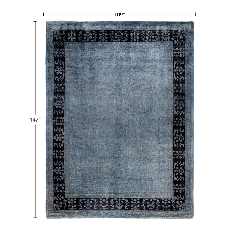 Tapis unique noué à la main Rachal - gris, 9 pi 1 po x 12 pi 3 po