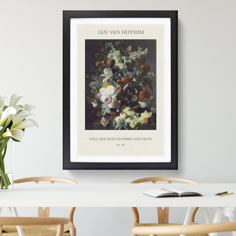 Still Life With Flowers And Fruit Vol.2 by Jan Van Huysum - Single Picture Frame Print, Black Framed, 65cm H x 48cm W x 2cm D