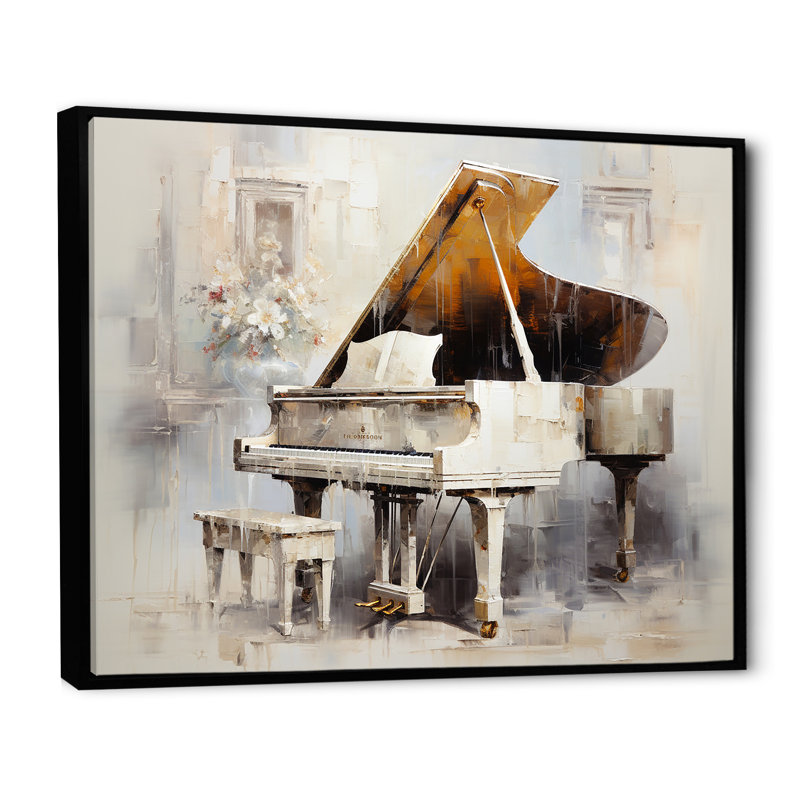 Reproduction d'art sur toile, "Beige Piano Orharmonras Origin I", Cadre flottant noir, H 34 po x l 44 po x P 1,5 po