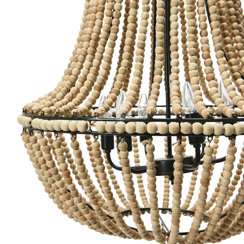 Lustre en perles de bois drapé, Naturel