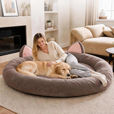 XXL Round Dog Bed 9.8" Thick Pet Couch for Senior and Big Breeds | 70"x 70"x 9.8" Dog Bed, Memory Foam, Waterproof Liner & Washable Cover,Orthopedic,Non-Slip Bottom