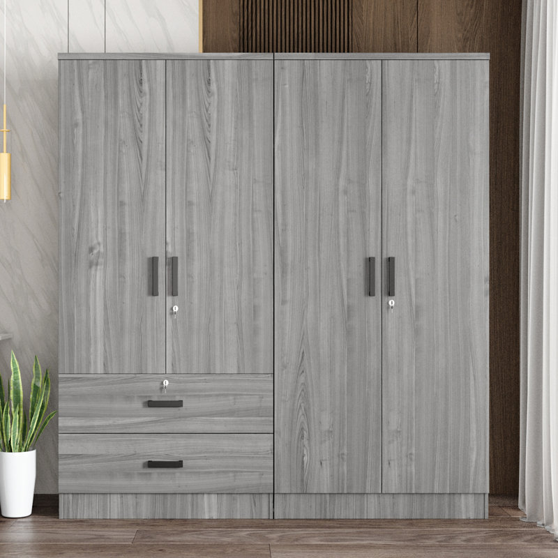 Armoire double avec 4 portes minces et 2 tiroirs! , Gris