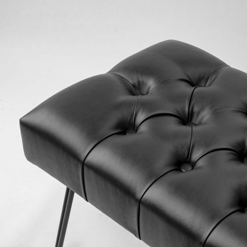 Faux Leather Tufted Rectangle Ottoman, 40cm H x 100cm W x 35cm D