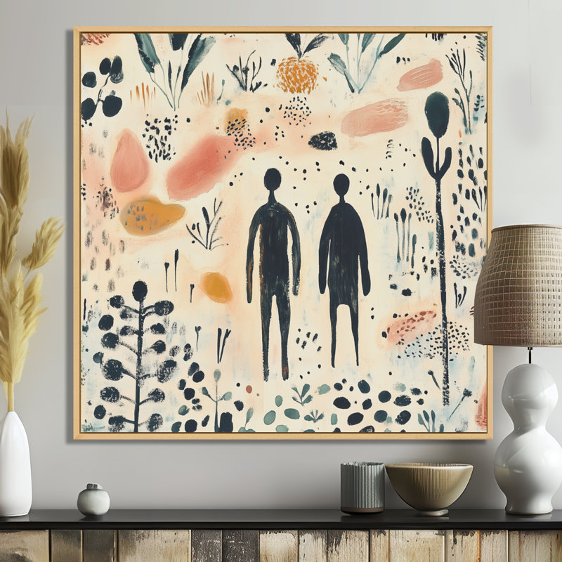 Personnages folkloriques dans les champs - Couple - Impression sur toile encadrée, H 36 po x l 36 po, Cadre naturel flottant
