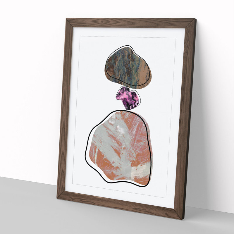 Trio of Rocks - Picture Frame Graphic Art, Walnut, 90cm H x 65cm W x 2cm D
