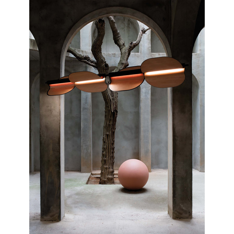Omma Double 2 Suspension Light - DIMTRIAC LED - Matte Black Finish - Natural Cherry Shade, Matte Black, Natural Cherry