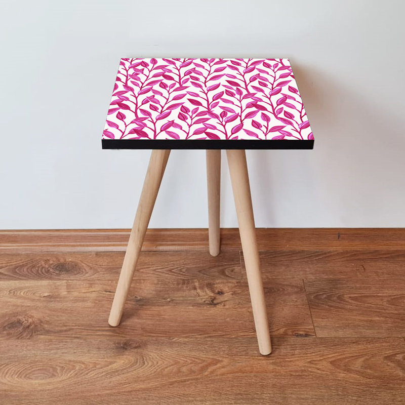 Modern Side Table with Fuchsia & White Finish, 13.8 x 16.5 x 13.8 inches | 100% MDF with Beech Wood Legs, Thickness: 0.7 inches | Stylish Novelty Flower Design for Contemporary Living Rooms & Bedrooms