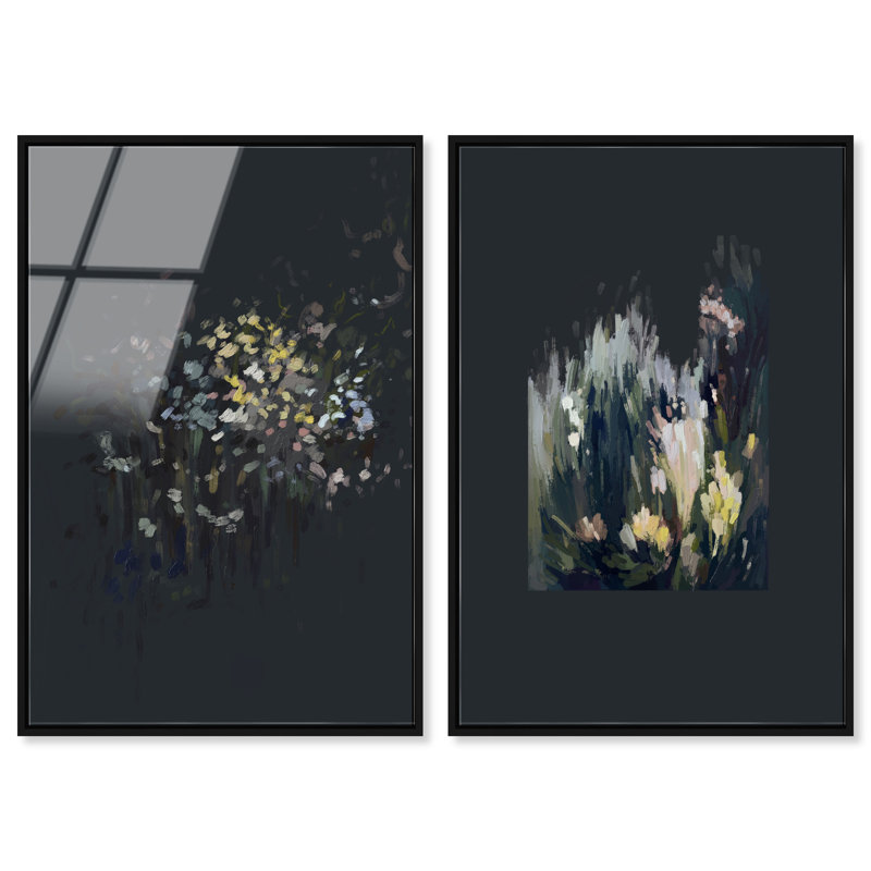 Midnight Flora Set, 16"H x 11"W, Black Floater Frame