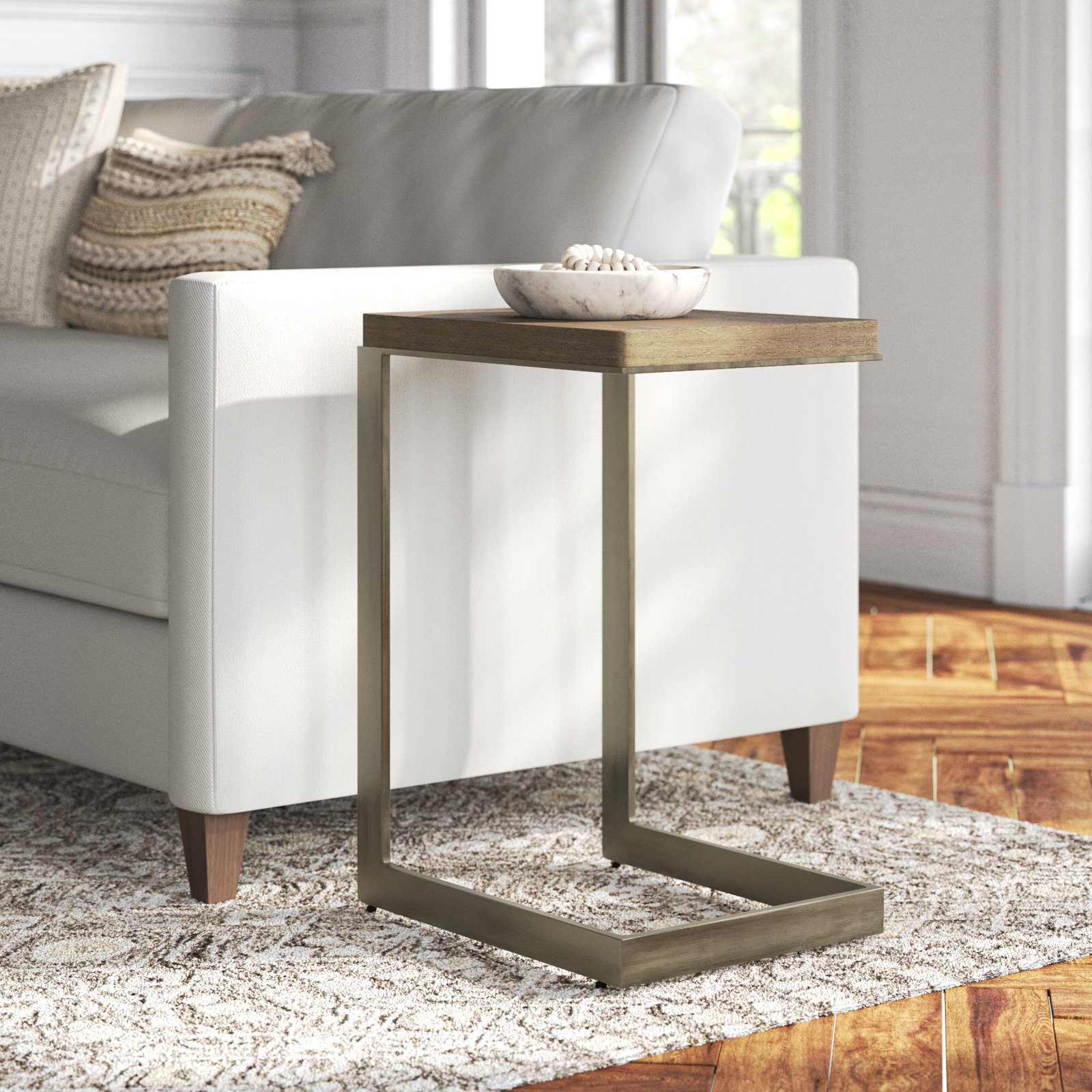 Tulane Solid Wood End Table, Nickel, Medium Brown