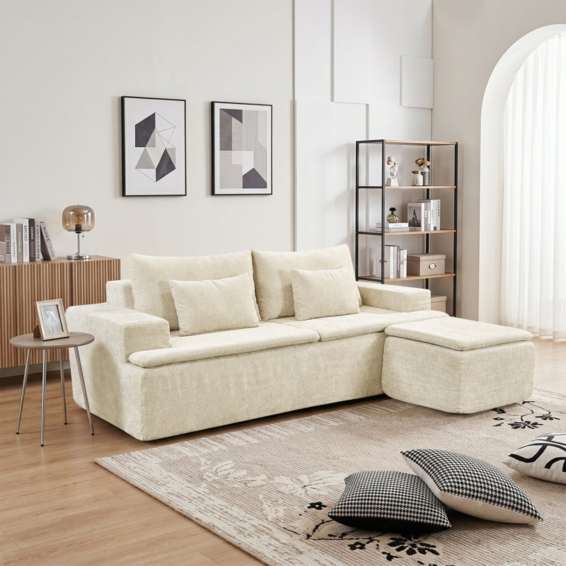 Canapé modulaire 83 po, canapé-lit modulaire en forme de L avec repose-pieds, canapé-lit modulaire à 3 places avec ressorts ensachés, coussins décoratifs pour le salon, aucun assemblage requis