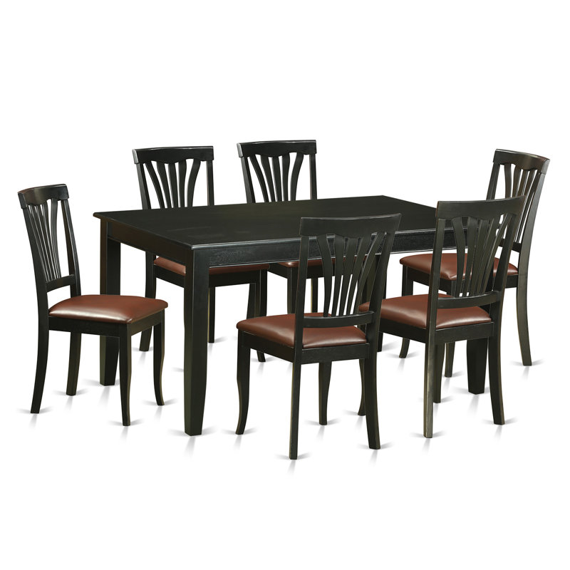 Ensemble de meubles de salle à manger 7 pièces Sisneros composé d'une table de cuisine rectangulaire et de 6 chaises de salle à manger rembourrées en similicuir, 36 x 60 pouces, noir