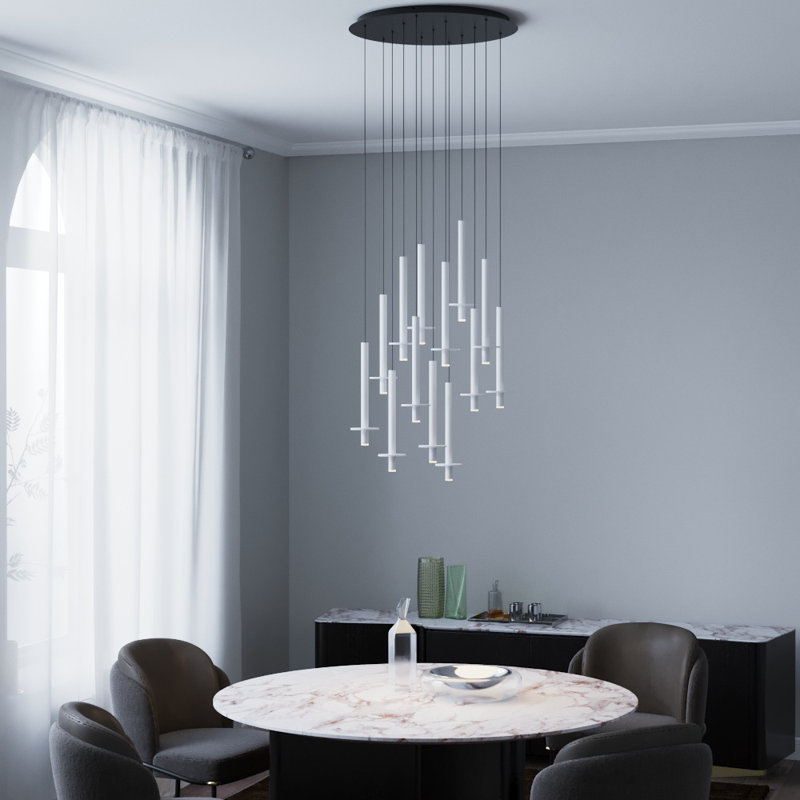 Luminaire suspendu géométrique Zakaryan, Blanc, 13 lumières