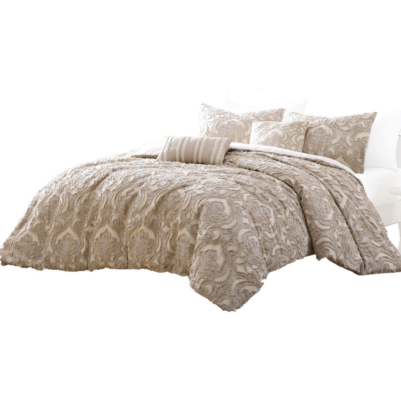 Microfiber 6 Piece Comforter Set, King Comforter + 5 Additional Pieces, Beige