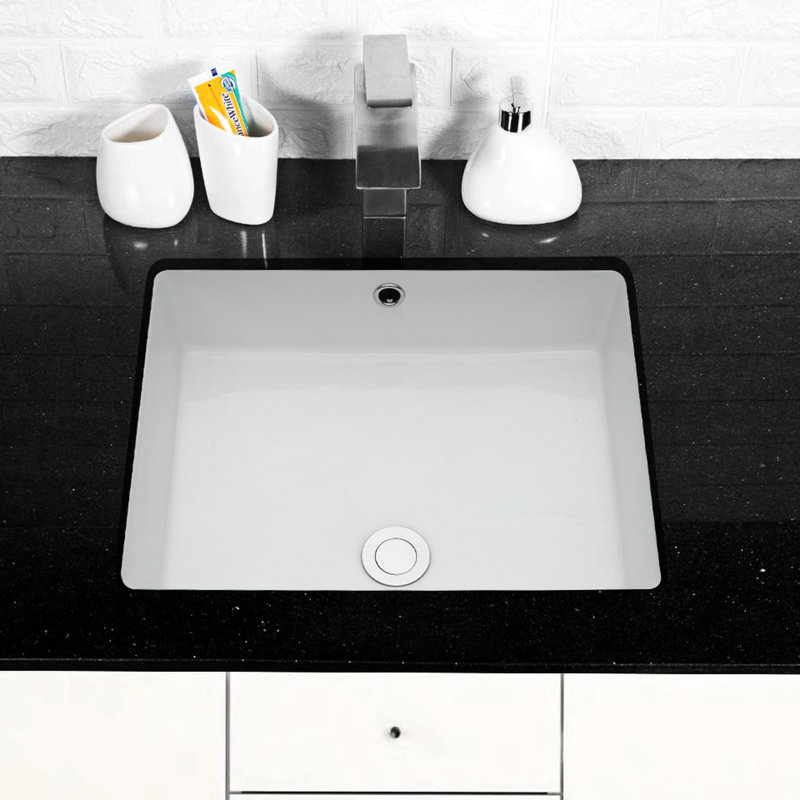 Sleek European Style Ceramic Rectangular Bathroom Sink - Undermount With A Fashionable Design White Drain Hole