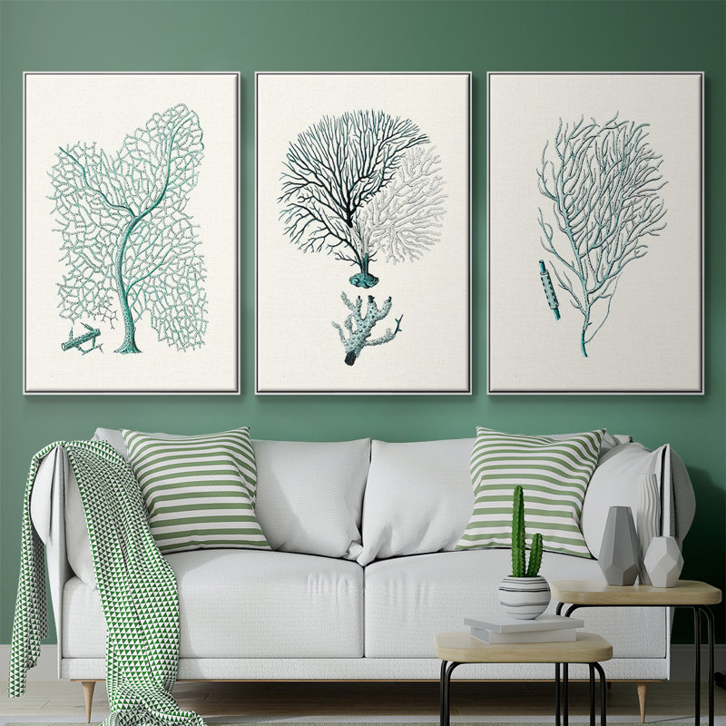 Antique Coastal Coral I, impression sur toile 3 pièces, H 24 po x l 48 po x P 2 po, Blanc