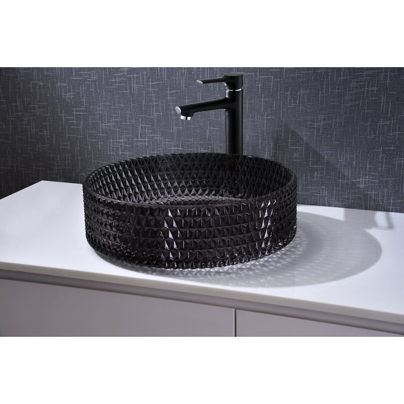Scotch 16" Tempered Glass Circular Vessel Bathroom Sink - Timeless Collection, 16", Black