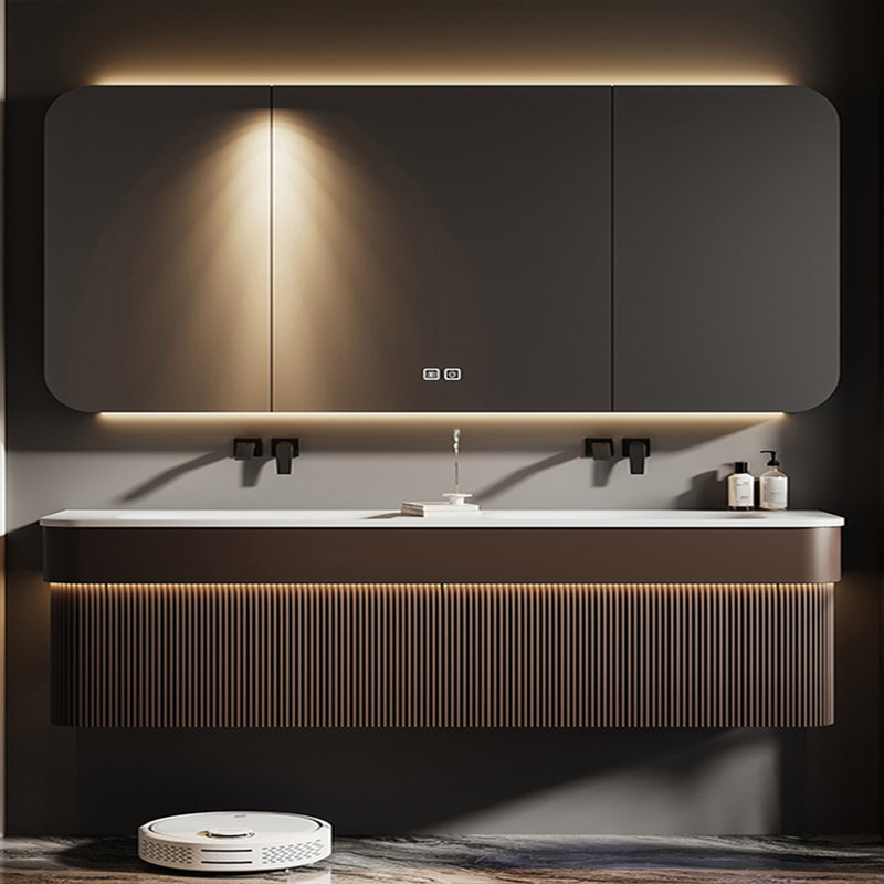 Light luxury simple exquisite bathroom cabinet, 19.69" H x 70.87" W x 21.65" D, Dark Brown