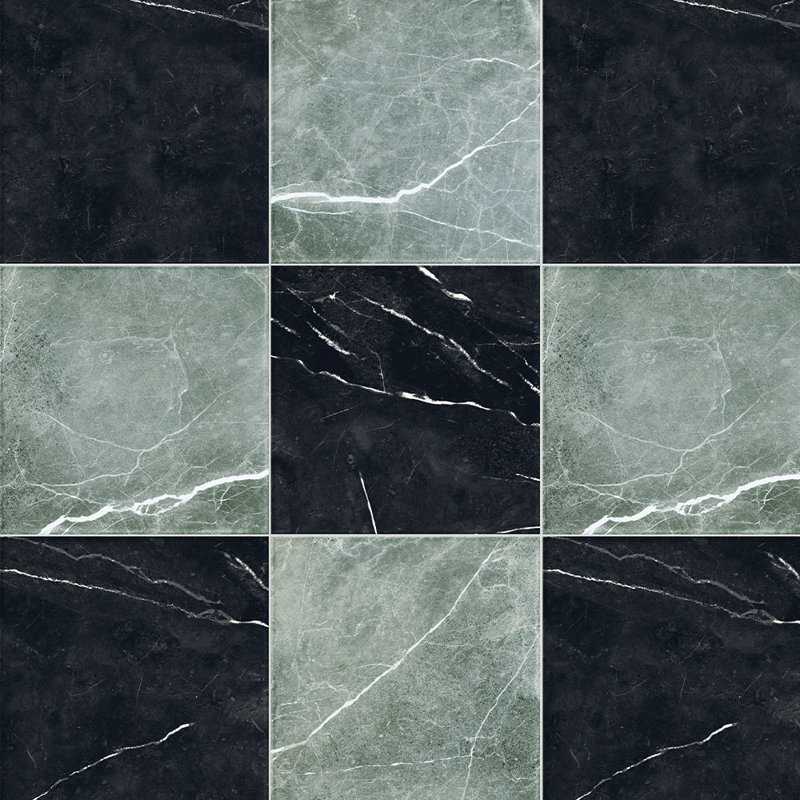 Tavari damier 10X10 Marquina et Verde, Vert / noir