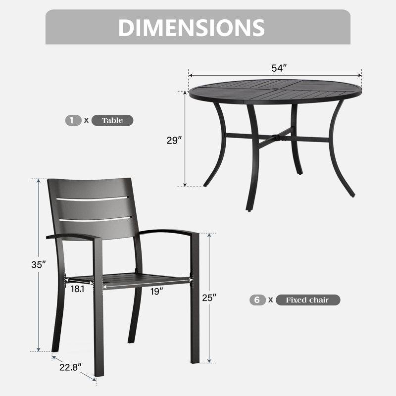 6 - Person Metal Patio Dining Set With With Round Table