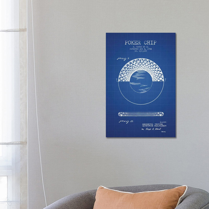 K. Tator Et Al. Poker Chip Patent Sketch (Blue Grid) by Aged Pixel - Wrapped Canvas Print