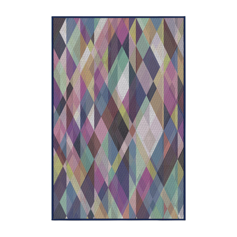 Tapis rose/vert à motifs/vert/bleu marine, Rectangle 4 pi x 6 pi