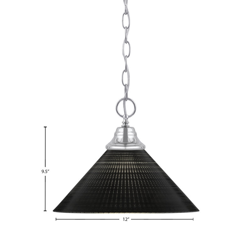 Luminaire suspendu à chaîne avec verre Aeronwen, Chrome, Noir, H 9,5 po x l 12 po x P 12 po