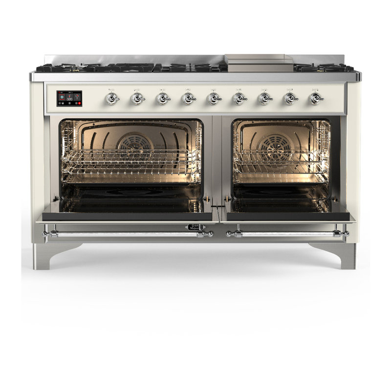 Majestic III Series 60 Inch Dual Fuel Range with 7 Sealed Burners, Griddle, in Blue Grey (Liquid Propane, Burnished Trim)