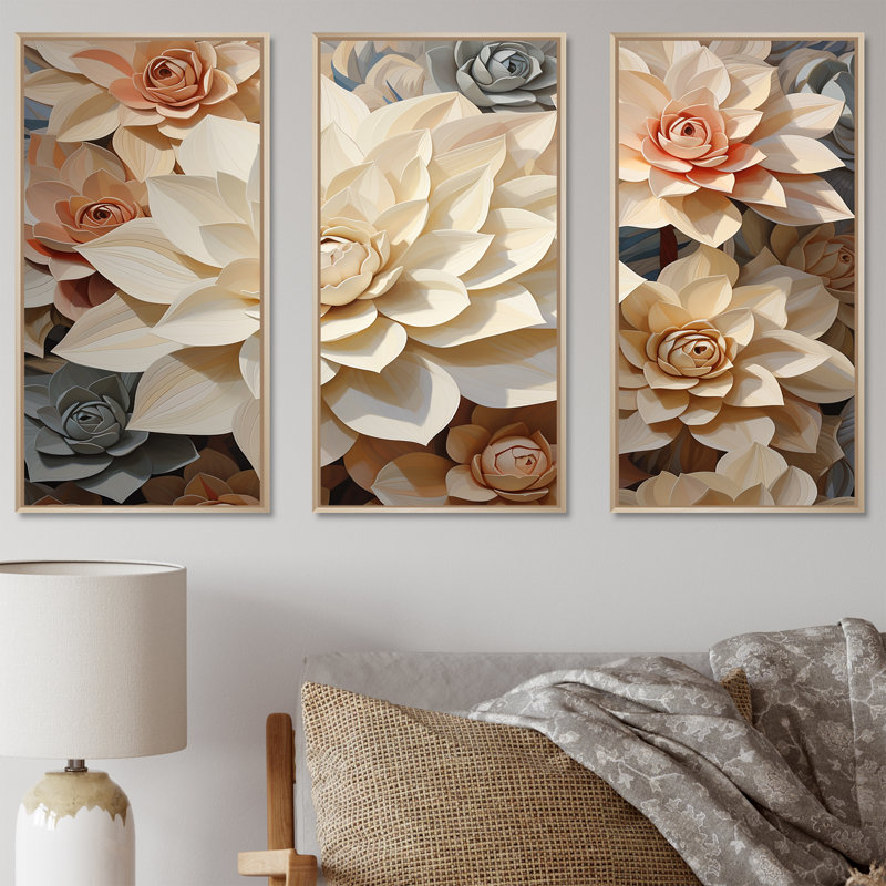 Beige «Succulent Soft Bloom III», ensemble de reproductions d'art mural, H 40 po x l 60 po x P 1 po, Cadre naturel flottant