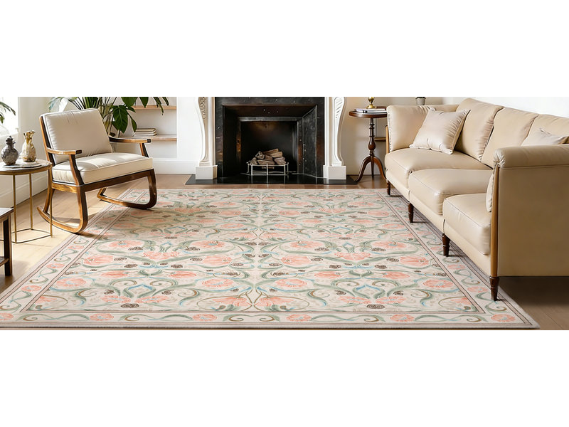 Area Rug, Floral Washable Rugs, Modern Style, Non-Slip Low-Pile Soft Floor Carpet for Bedroom, Living Room, Dining Room